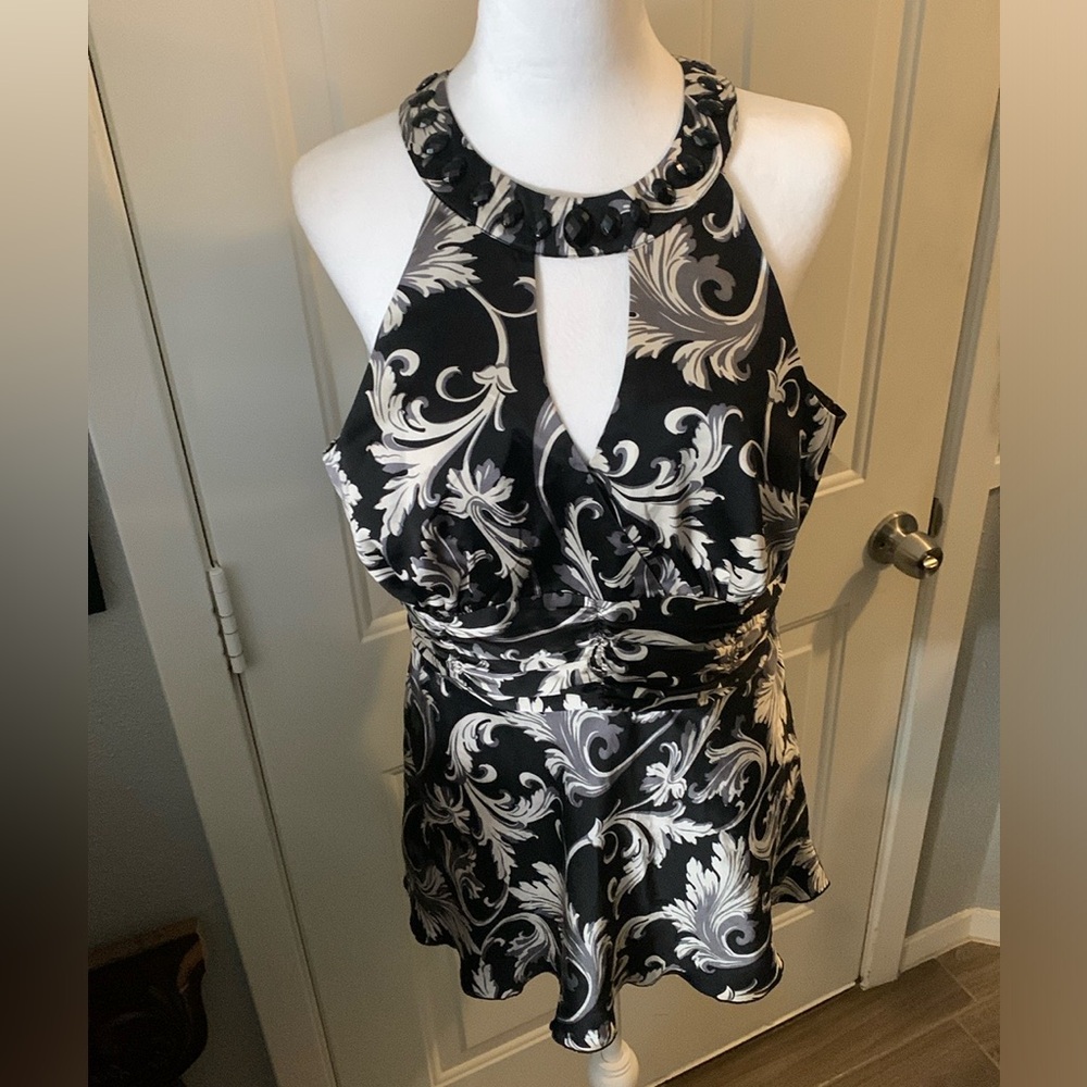 Beaded Silk Halter Peplum Blouse- White House Black Market